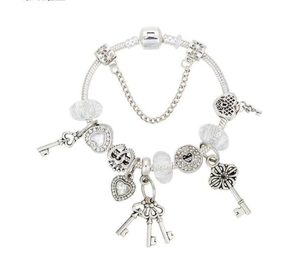 

strands character bracelet key pendant diy heart-shaped white beaded jewelry, Black