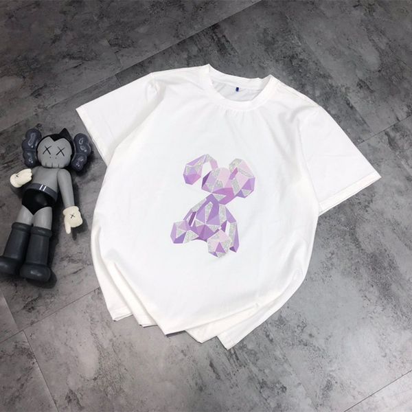 

21 summer new cartoon rabbit ironing round neck t-shirt for women, White