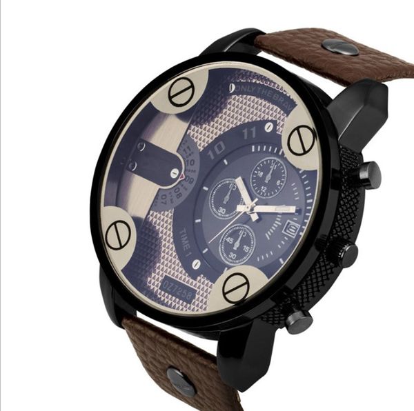 

dz series men's quartz watch europe style trending retro classical male sport leather ssteel band wristwatch with logo gift for boyfrie, Slivery;brown