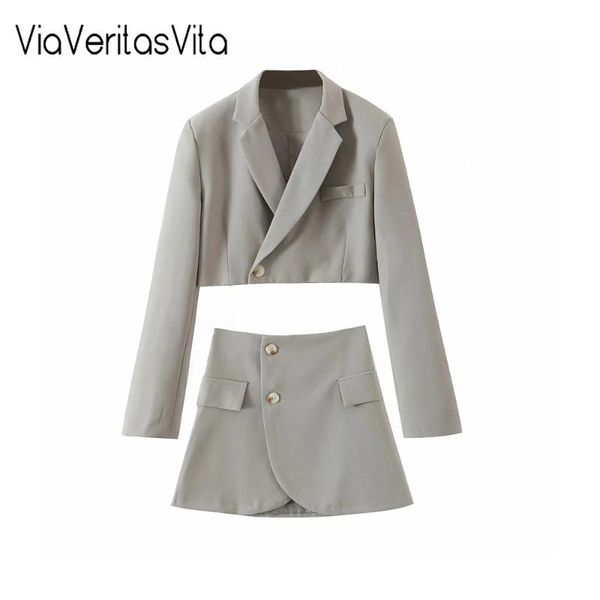 

two piece dress yamy 2 set office lady cropped blazer high waist button skirt dressy ol womens short formal jacket coat faldas mujer, White