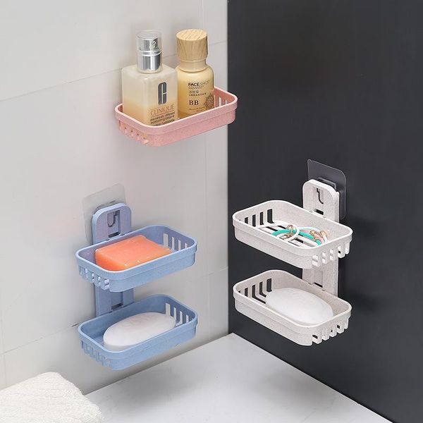 

soap dishes creative wall mounted double layers dish box shower suction cup tray hollow drain rack shelf bathroom storage holder