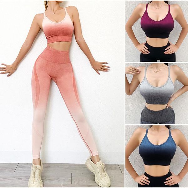 

yoga outfit 2/3pcs ombre workout set women seamless sportswear fitness clothes high waist leggings long sleeve crop sports suit
