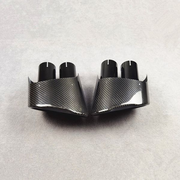 

pair 4 outlets full glossy black exhaust muffler tail tips for audi rs style universal carbon car rear exhausts system