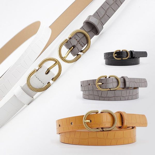 

belts az-95 personality pin buckle women's belt stone pattern fashion thin ladies waistband girls dress jean, Black;brown