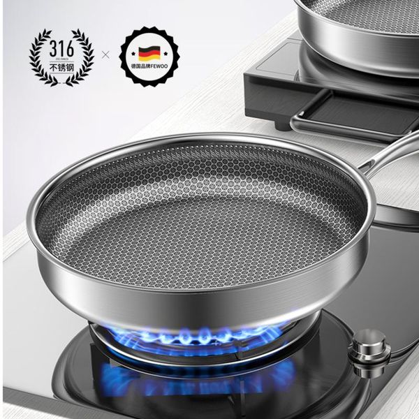 

pans 316stainless steel pan non-stick non-coke non-coating household cooking frying nano titanium fried egg steak p