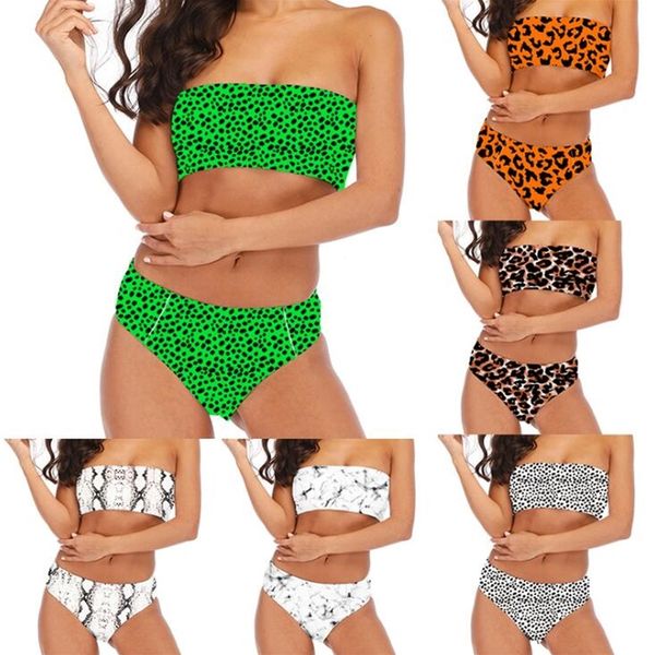 

women swimwear 19 colors high waist bikini strapless swimsuit camo printed summer beachwear bathing suits tankini 2sets ooa6812