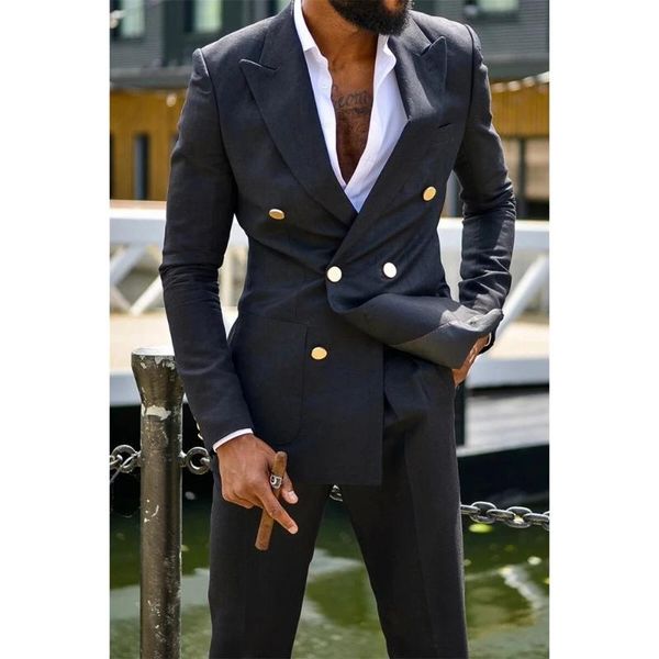 

men's suits & blazers 2 piece men modern metal button formal wedding tuxedos cotton double breasted customized lapel party suit coat+pa, White;black