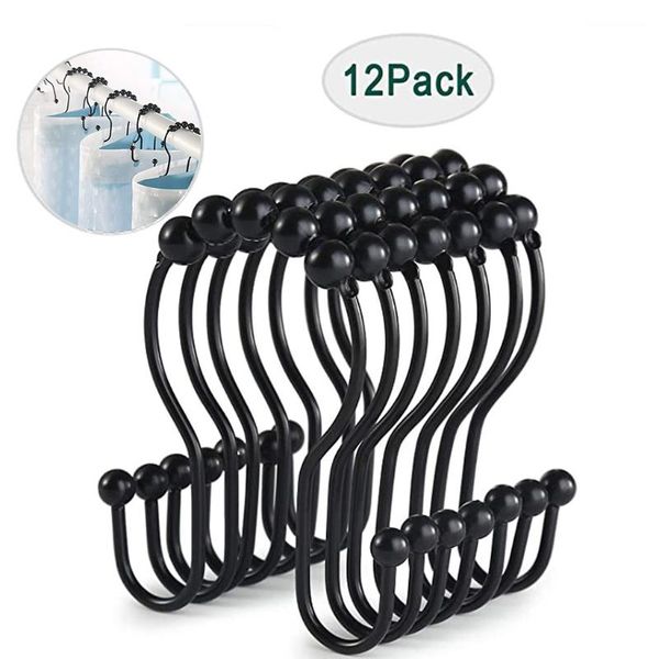 

hooks & rails 12 pcs iron curtain bath rollerball shower rings 5 rollers polished hower ring home decor