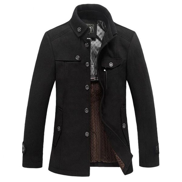 

men's wool & blends 2021 fashion casual coat men single breasted thick warm winter woolen overcoat male trench coats plus size m - xxxl, Black