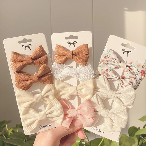 

hair accessories 4 pcs/set cotton linen leopard printed bowknot clips for cute girls barrettes safty hairpins headwear kids, Slivery;white
