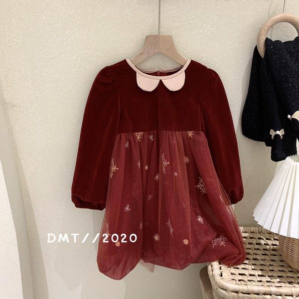 

size 90-140 korean children's new fall / winter 2021 girls' snow sequin bow velvet dress 2378, Black;gray