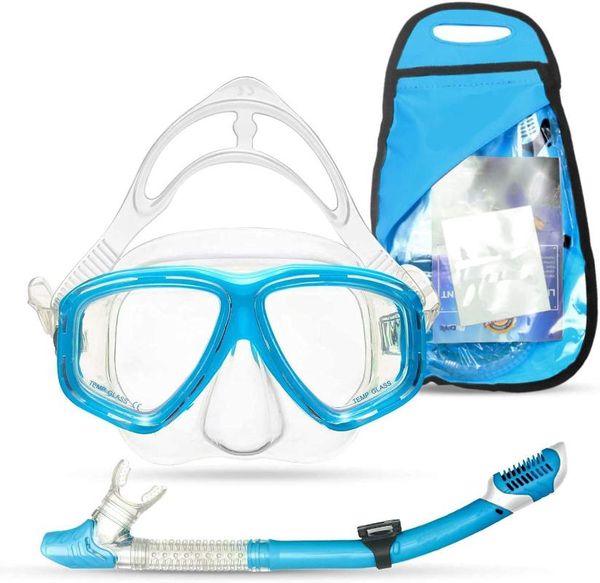 

diving masks snorkel set good quality for women man snorkeling mask gear with anti-fog tempered glass bag