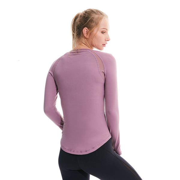 

with yoga mesh long sleeve splicing t-shirt thumb women's hole high elastic tights running fitness suit, Gray