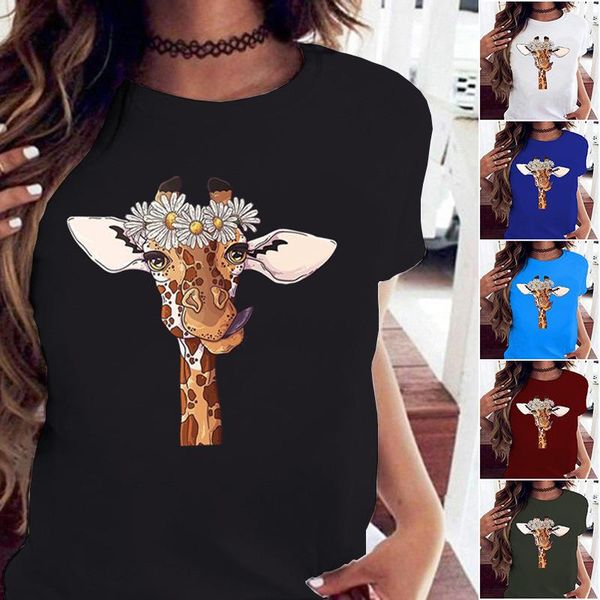 

women's t-shirt summer women t shirts funny giraffe print shirt tshirts casual fashion short sleeve tees hipster harajuku, White