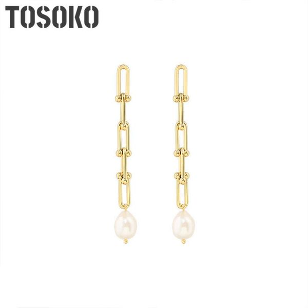 

dangle & chandelier tosoko stainless steel jewelry link chain freshwater pearl earrings female tassel autumn and winter bsf346, Silver