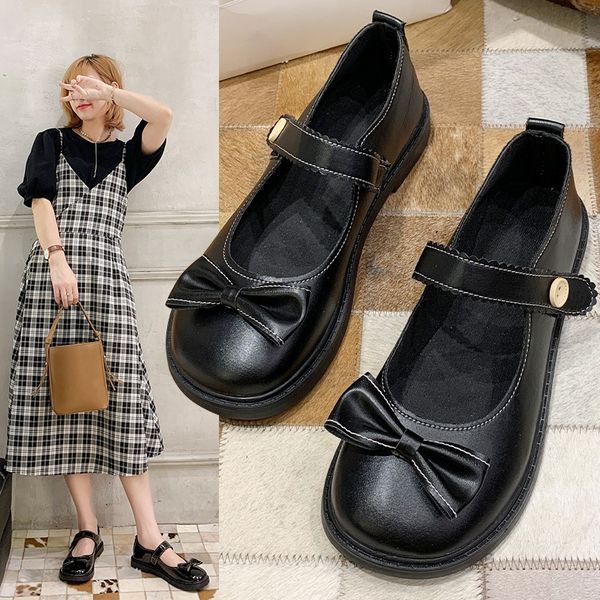 

lolita shoes women mary janes shoes patent leather buckle flats butterfly knot shallow shoes female black mujer 8236n, Black;white