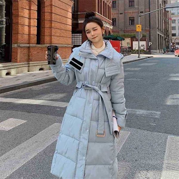 

women hooded cotton padded jacket winter warm thick long coat female slim with belt korean parkas mujer ladies outwear 210525, Black