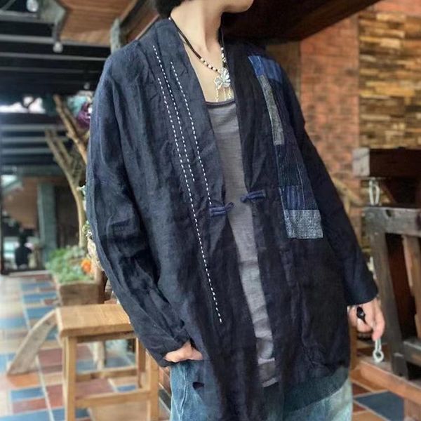 

women's trench coats johnature 2021 autumn linen patchwork loose v-neck windbreaker casual all-match women full sleeve green coat, Tan;black