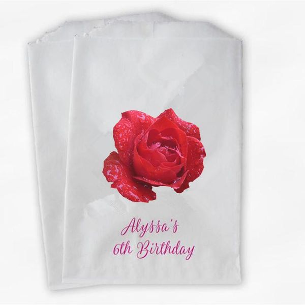 

gift wrap custom rose birthday party candy buffet bag - pink personalized girl's thank you paper