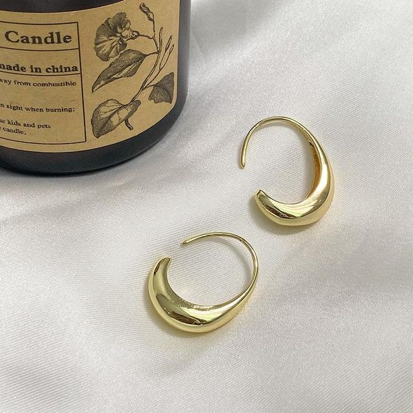 

hoop & huggie 2021 classic copper alloy smooth metal earrings for woman fashion korean jewelry temperament girl's daily wear, Golden;silver