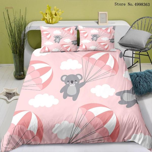 

bedding sets koala clouds pink kids cartoon bedroom decor quilt cover pillowcase 2/3 piece duvet home luxury bed linen set