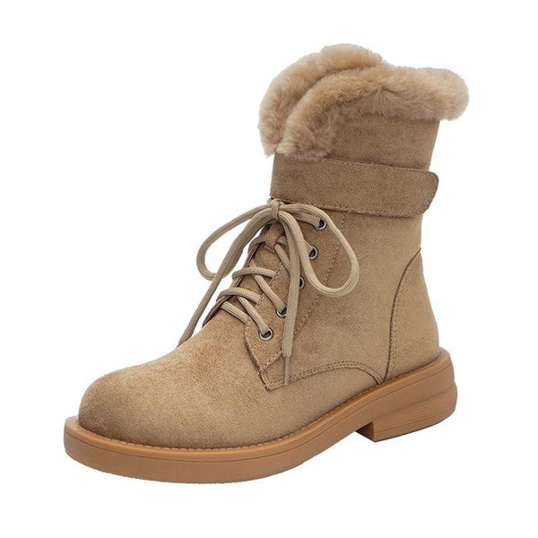 

boots ankle women 4cm heels winter snow boot plush fur warm thermal ladies lady woman female footwear cotton shoes suede, Black