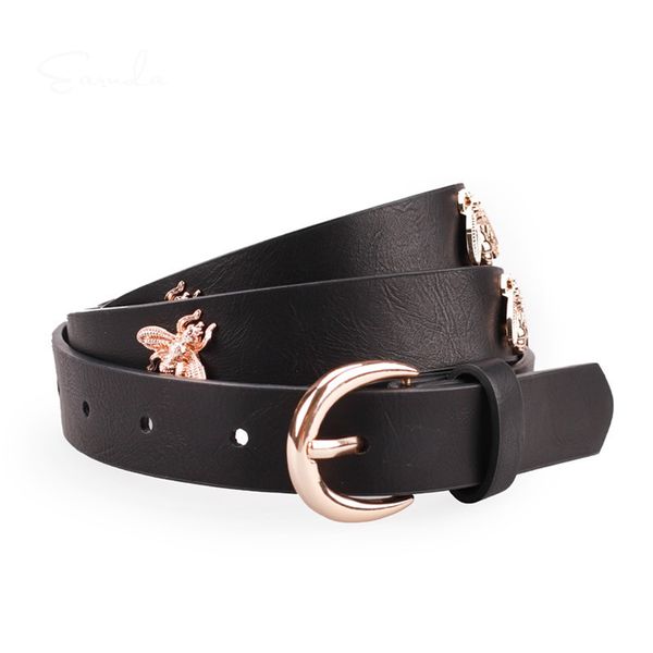 

fashionable and versatile women's belt small bee insect hand decorated pu pin buckle belt sale, Black;brown