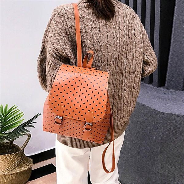 

outdoor bags women hasp backpack rucksack soft pu leather dot printed school shoulder bag female designed for #40