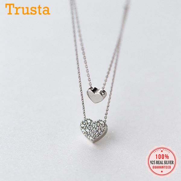 

trustdavis real 925 sterling silver fashion romantic double heart chain necklace for women wedding valentine's day jewelry db296 q0531