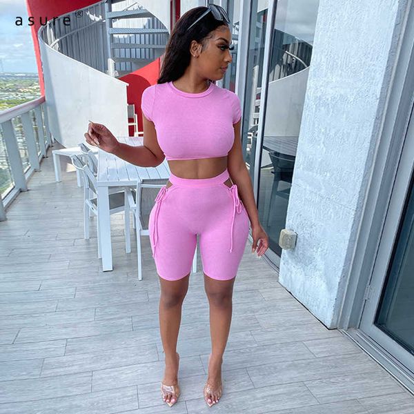 

two piece set women office tracksuit outfit summer clothing female crop shorts 2 piece sets sportswear a20329s 210712, Gray