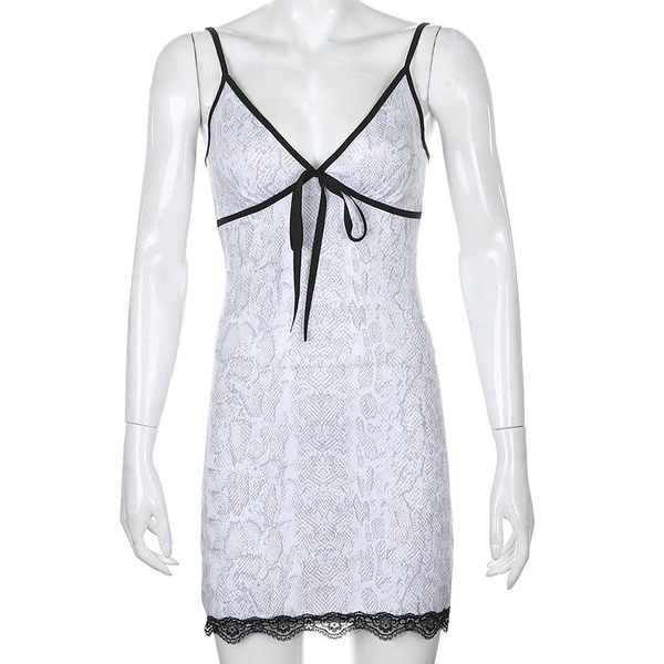 

women summer dress 2020 new arrivals spaghetti strap v neck lace bow serpentine bodycon dresses vestidos, White;black