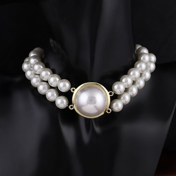 

pearl necklace for women retro elegant necklace glass pearls double glitter wedding party decoration wholesale, Golden;silver
