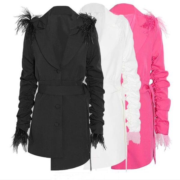 

casual dresses cultiseed women spring feather decoration single breasted blazers suits jacket dress clothing female formal office work gown, Black;gray