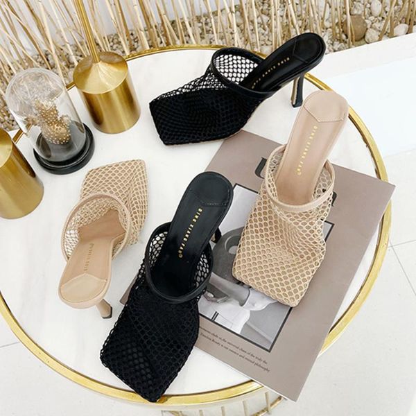 

slippers women silders high heels square toe dress shoes summer heeled sandals, Black