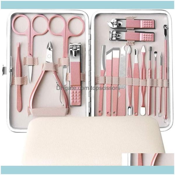 Art Salon Saúde Beleza18-peça Aço Inoxidável Prego Clippers Pedicure Manicure Set Skin Cuticle Removal Scissors Tweezers Arquivo Secadores Dro