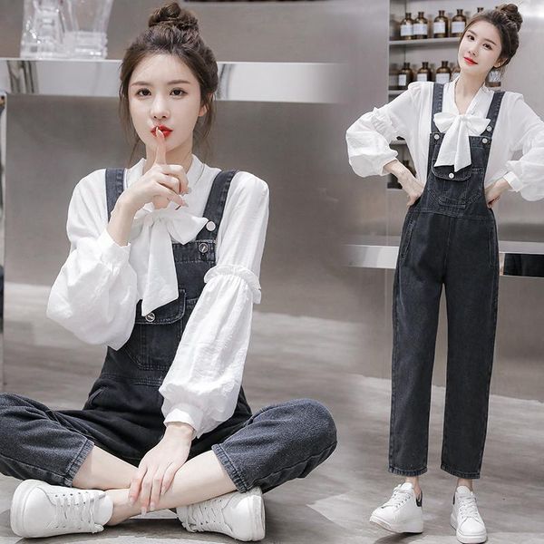 

women's jeans autumn period and the han edition 2021 ins web celebrity loose fashion show thin brim temperament minus age shirt suits, Blue