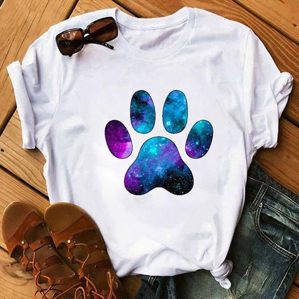 

paw dog pet cartoon womens print beach tee clothes graphic, White