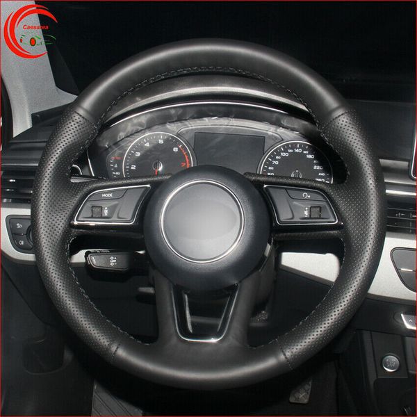

hand-stitched black leather car steering wheel cover for audi a1 a3 8v a4 a5 q2