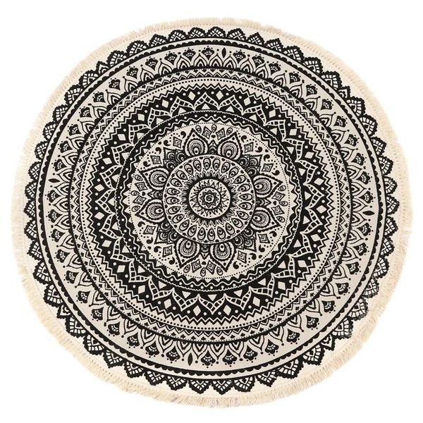 

carpets fashion-morocco round carpet bedroom style tassel cotton rug hand woven national classic tapestry sofa floor-abux