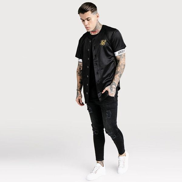 

baseball jersey t -shirt hip hop men women sik silk baseball tee shirts color black and white cotton t shirt tees plus sizea1, White;black