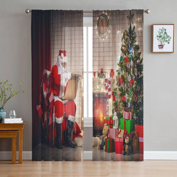 

curtain & drapes christmas tree santa claus wall sheer curtains for living room tulle windows voile yarn short bedroom