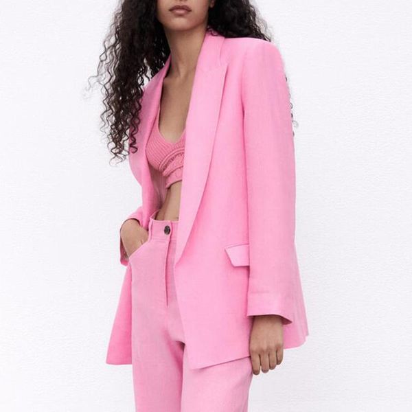 

women's suits & blazers fashion straight solid women elegant long sleeve office lady jackets simple pink linen ladies, White;black