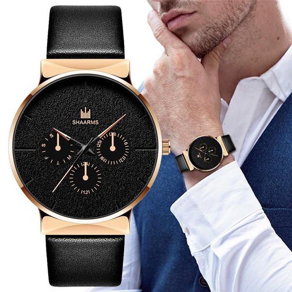 

wristwatches men watch shaarms business for fashion leather band stainless steel quartz wristwatch minimalism watches gifts, Slivery;brown