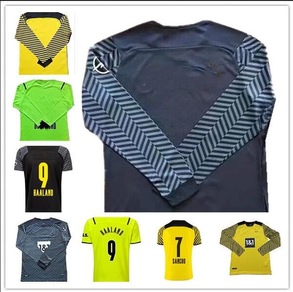 

long sleeve haaland 9 customized 2021 2022 thai quality soccer jerseys football shirt sancho 7 hazard 10 reus 11 akanji 16 maillot de xx, Black;yellow
