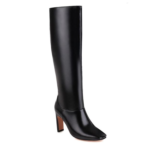 

square toe microfibre super high heels green heel short stuffed knee boots or women's shoes vu4f, Black