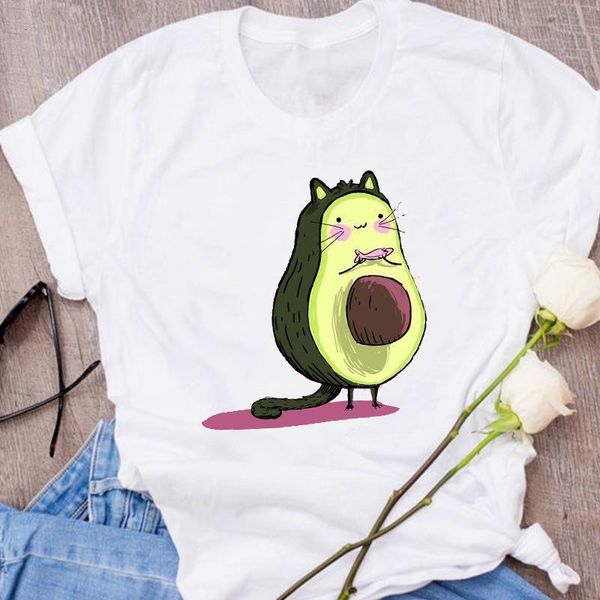 

women graphic avocado pet cat fashion cartoon fruit clothes floral lady clothing female tees print t shirt womens t-shirt, White