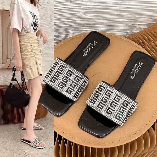 

sandals summer casual women's large flat slippers korean open toe beach shoes zapatillas mujer, Black