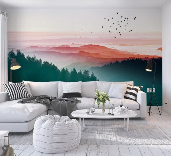 

wallpapers bacal custom 3d wallpaper mural nordic wind mist pine sunset city bedroom background wall home decoration 5d
