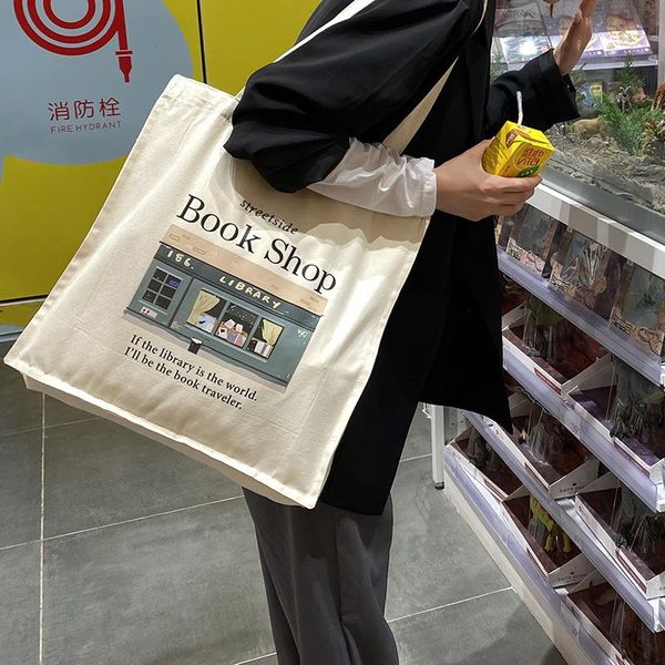 

duffel bags women canvas shopping bag library books female cotton cloth shoulder eco handbag tote reusable grocery shopper
