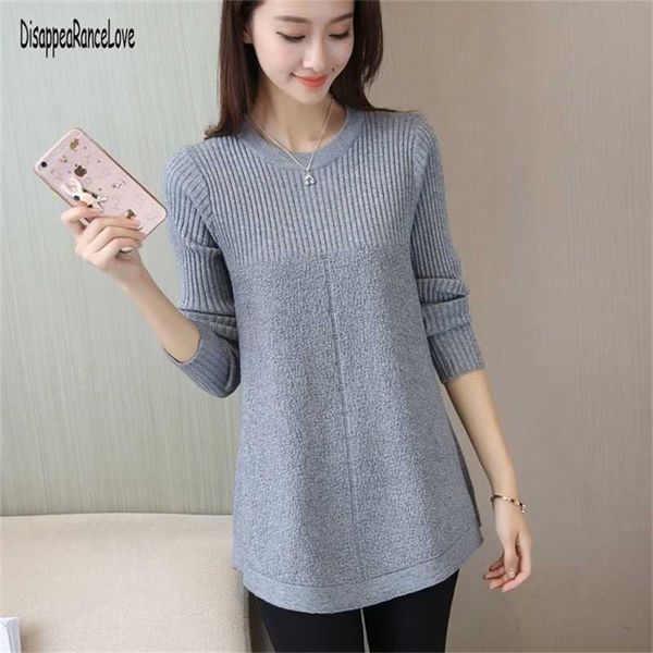 

2021 autumn winter sweater women round neck pullover knit sweater large size loose long sleeves women bottom shirt sweater 201221, White;black